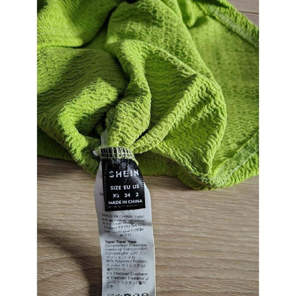 SHEIN Women's Lime Green Textured One Shoulder Top XS EU 34 US 2